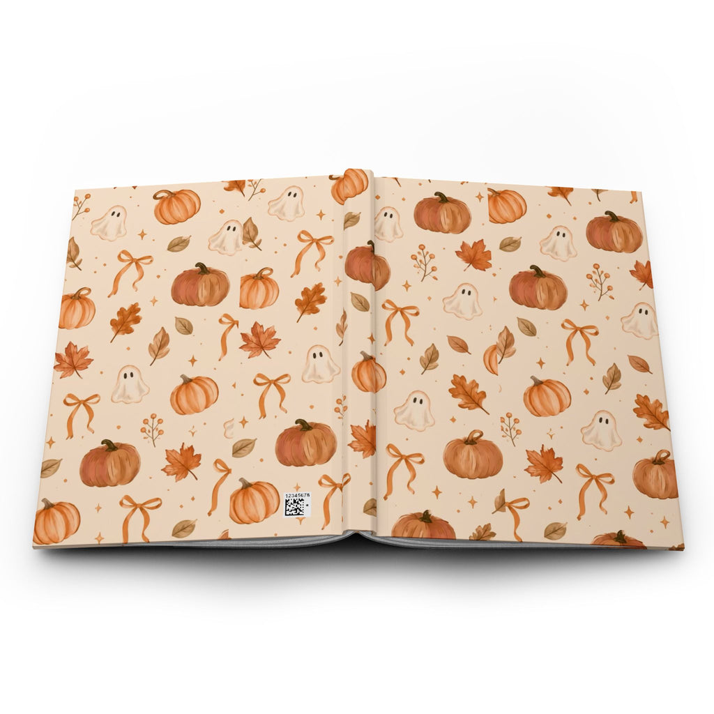 Halloween Pumpkin Ghost Hardcover Journal — Autumn Floral & Bow Notebook