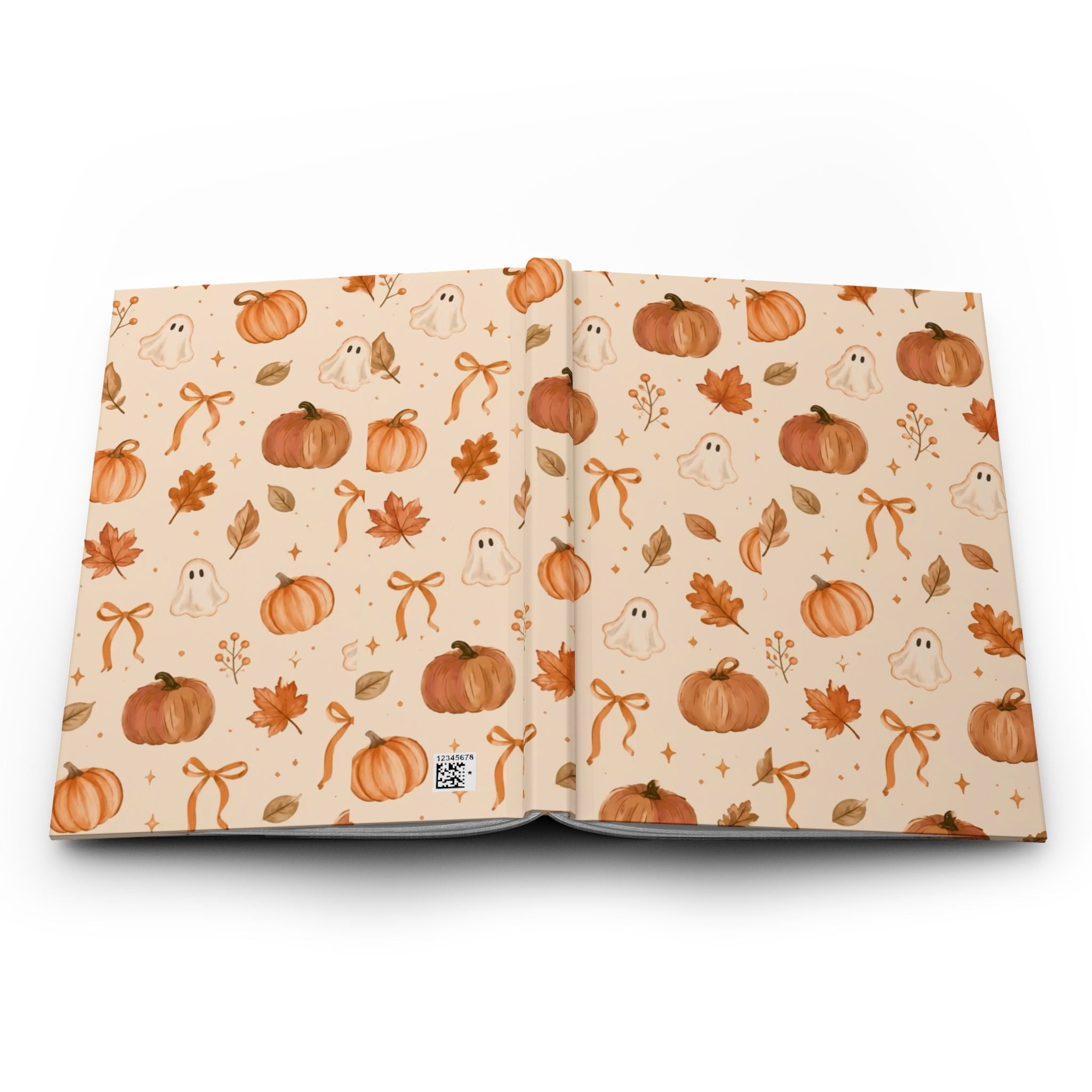 Halloween Pumpkin Ghost Hardcover Journal — Autumn Floral & Bow Notebook