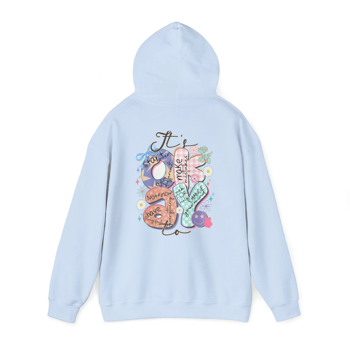 Positive Vibes Hoodie — Colorful Self-Care Graphic Sweatshirt (Be Kind, Breathe)