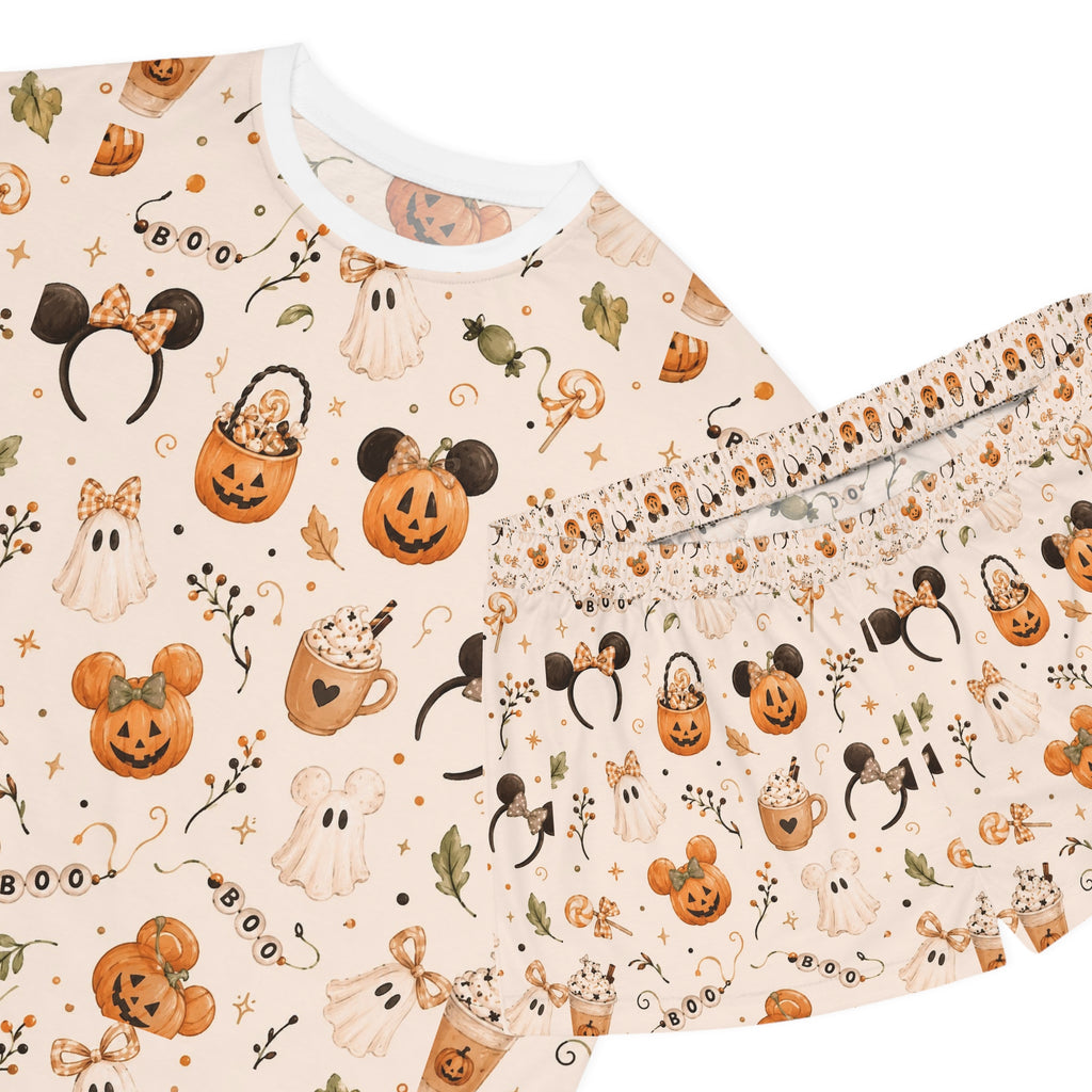 Halloween Mickey Pajama Set — Women's Short Sleepwear with Pumpkin & Ghost Allover Print