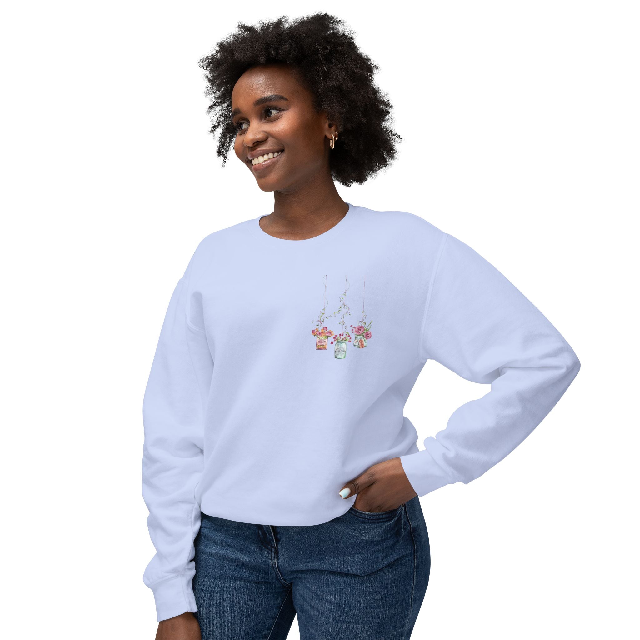 Hanging Mason Jar Floral Sweatshirt — Watercolor Bouquet Crewneck