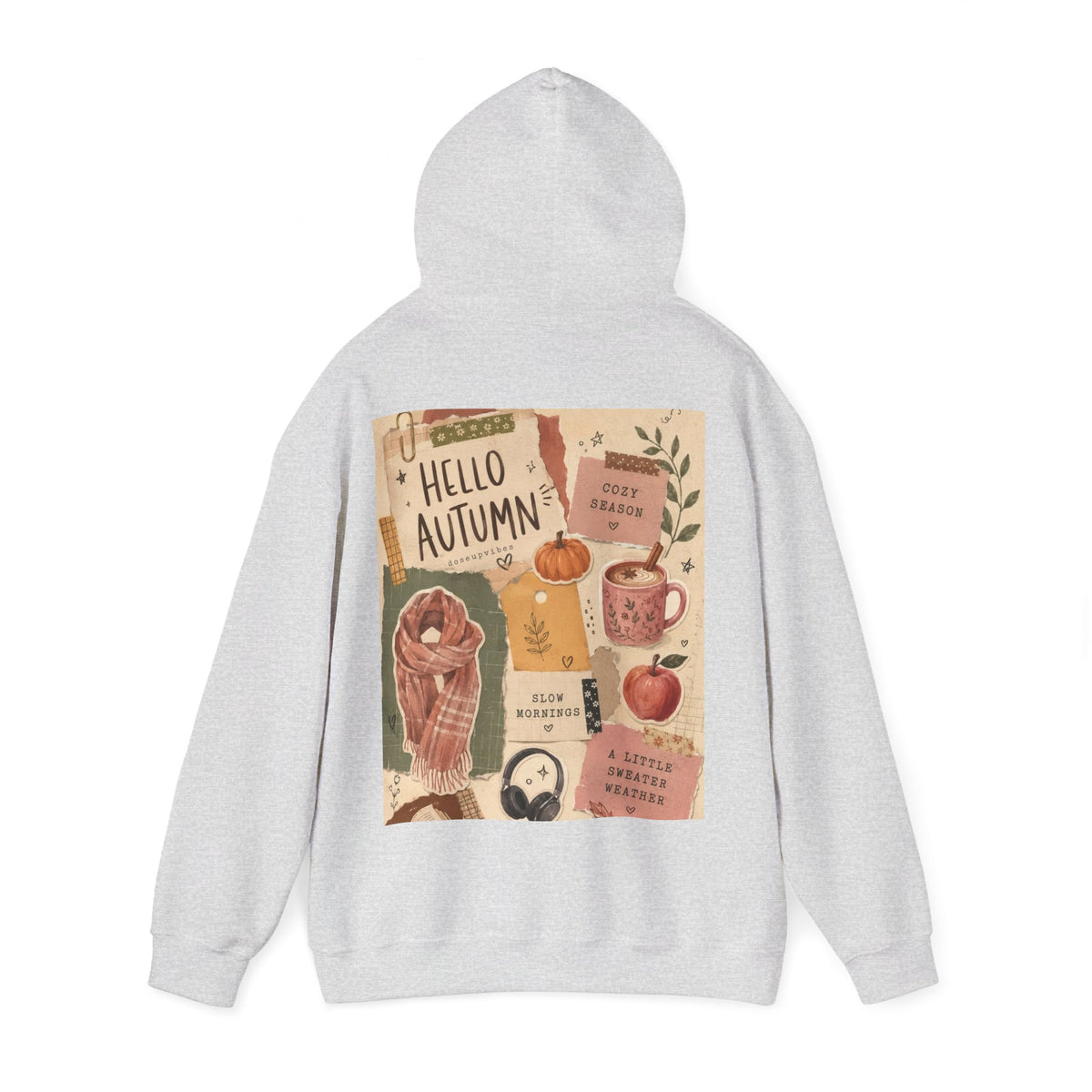 Hello Autumn Hoodie — Cozy Fall Graphic Sweatshirt with Pumpkin, Scarf & Mug Design