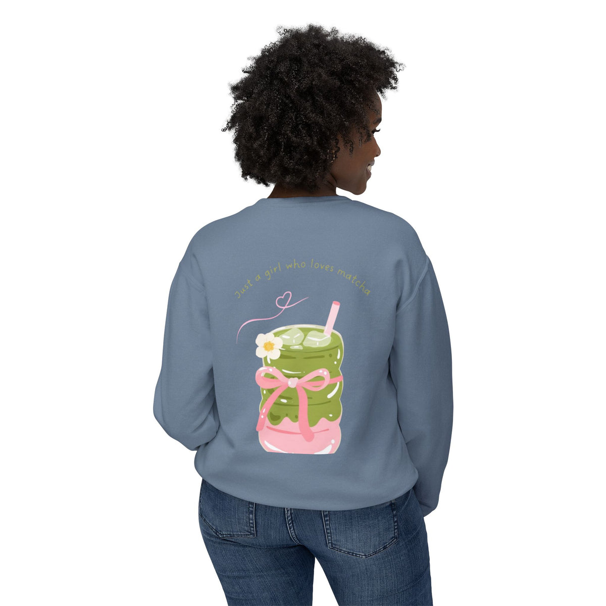 Matcha Girl Crewneck Sweatshirt — Cute Green Tea Graphic Pullover