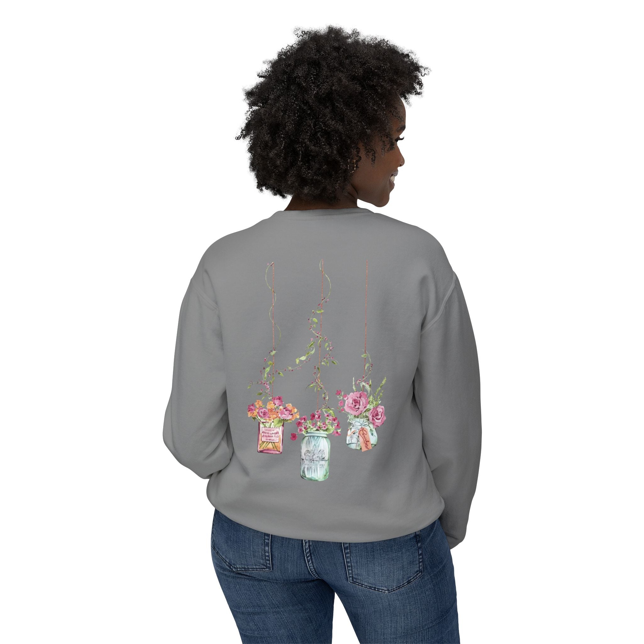 Hanging Mason Jar Floral Sweatshirt — Watercolor Bouquet Crewneck