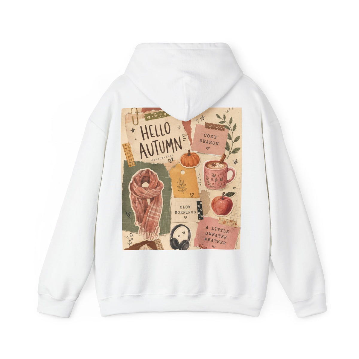 Hello Autumn Hoodie — Cozy Fall Graphic Sweatshirt with Pumpkin, Scarf & Mug Design