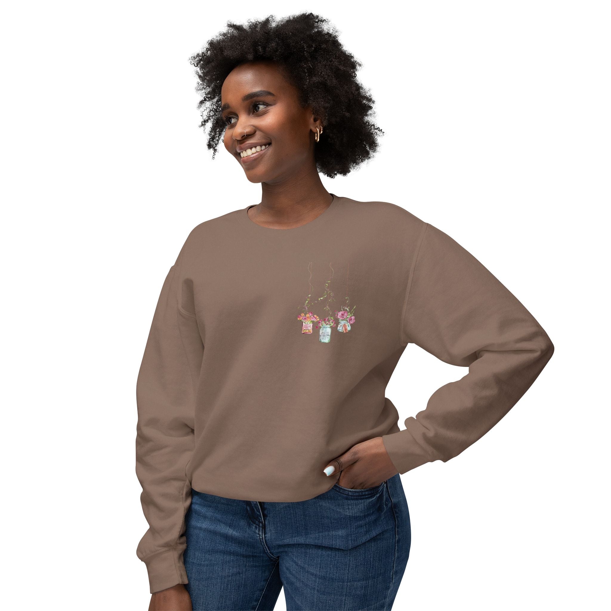 Hanging Mason Jar Floral Sweatshirt — Watercolor Bouquet Crewneck