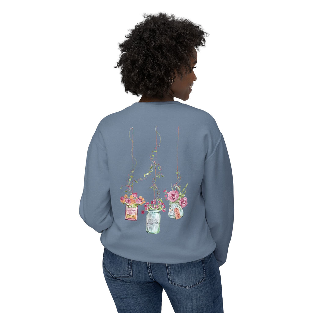 Hanging Mason Jar Floral Sweatshirt — Watercolor Bouquet Crewneck