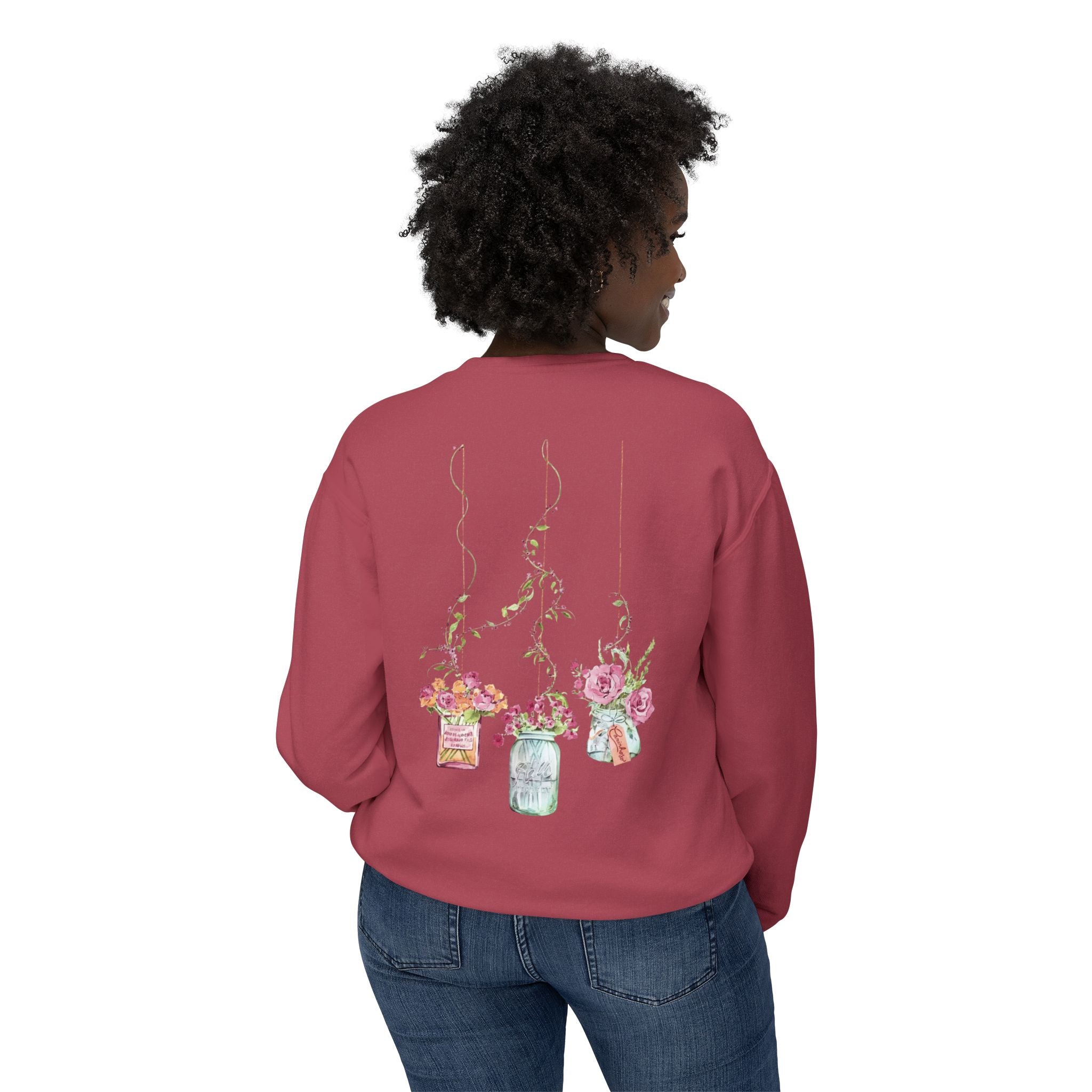 Hanging Mason Jar Floral Sweatshirt — Watercolor Bouquet Crewneck