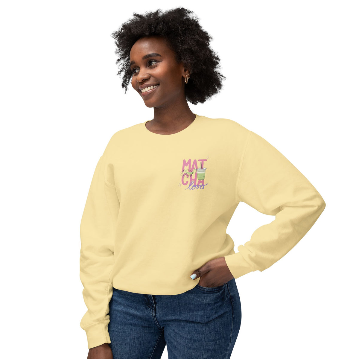 Matcha Girl Crewneck Sweatshirt — Cute Green Tea Graphic Pullover