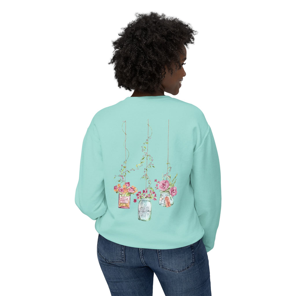 Hanging Mason Jar Floral Sweatshirt — Watercolor Bouquet Crewneck