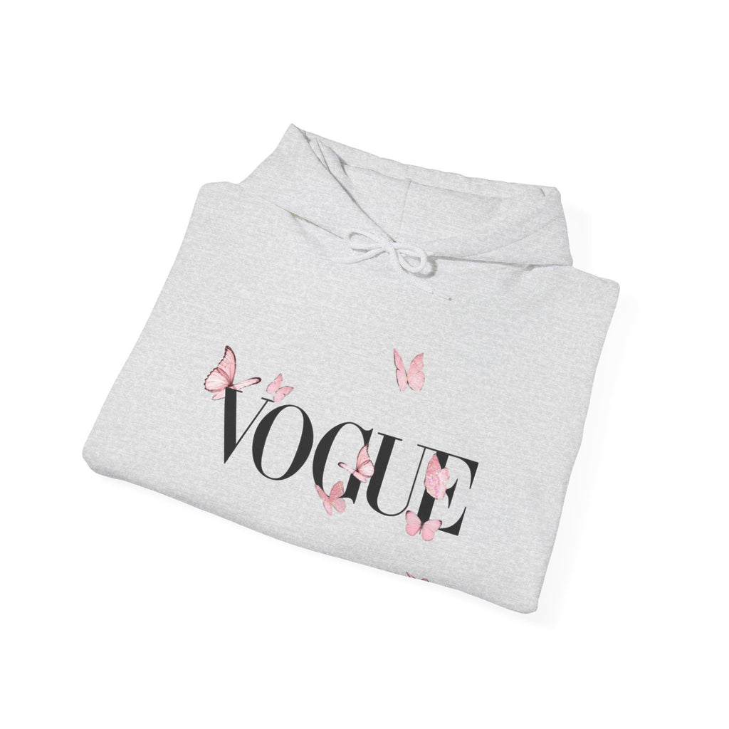 Vogue Pink Butterfly Hoodie — Fashion Magazine Graphic Sweatshirt