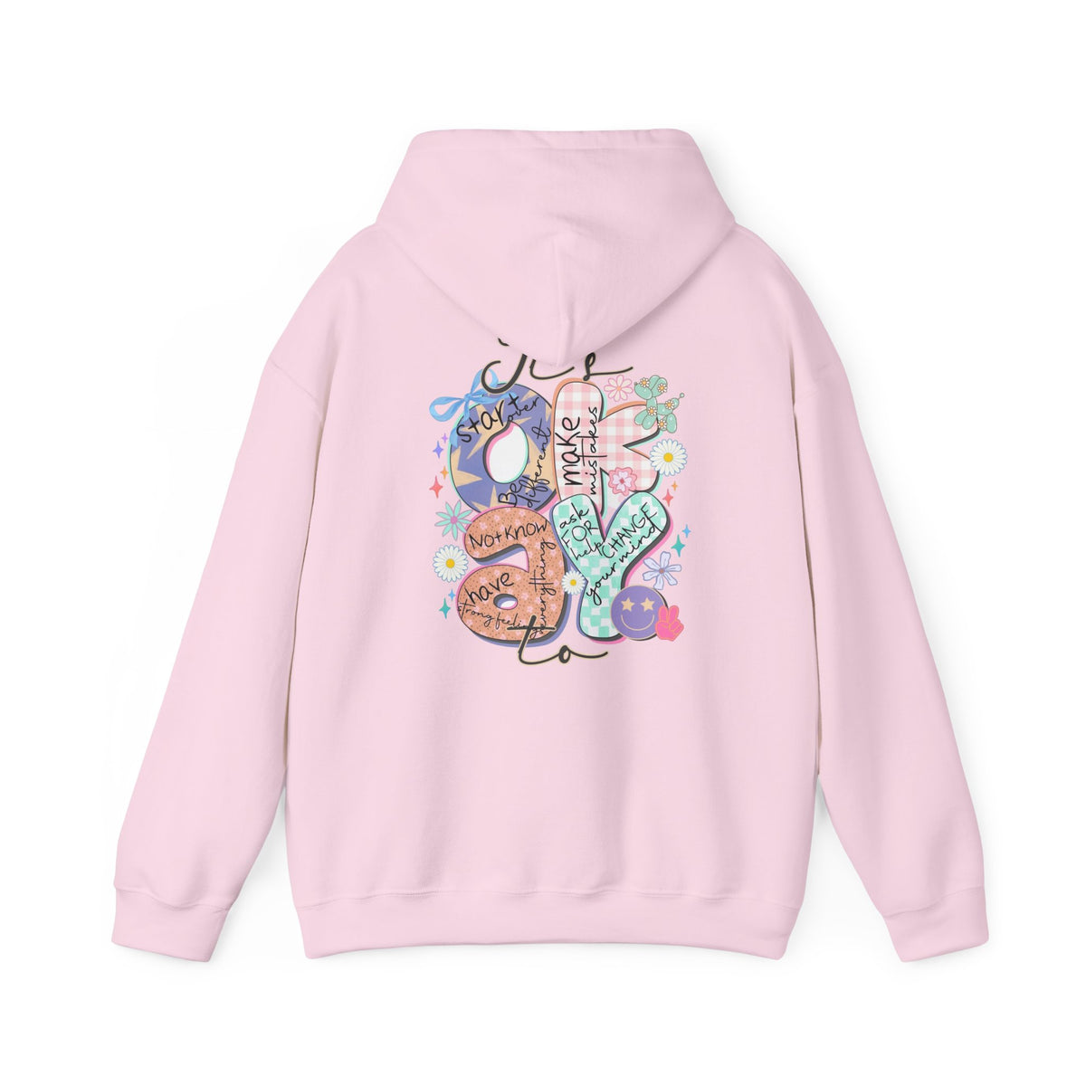 Positive Vibes Hoodie — Colorful Self-Care Graphic Sweatshirt (Be Kind, Breathe)