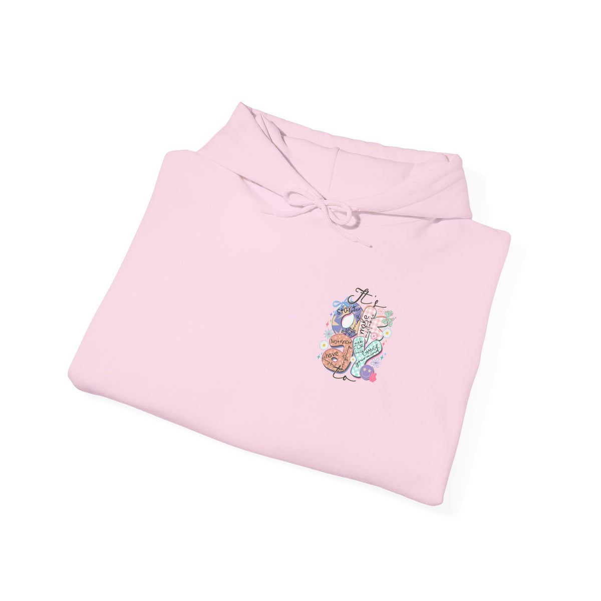 Positive Vibes Hoodie — Colorful Self-Care Graphic Sweatshirt (Be Kind, Breathe)