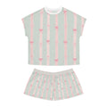 Women's Mint & Pink Bow Stripe Pajama Set - Short Sleeve Lounge Set