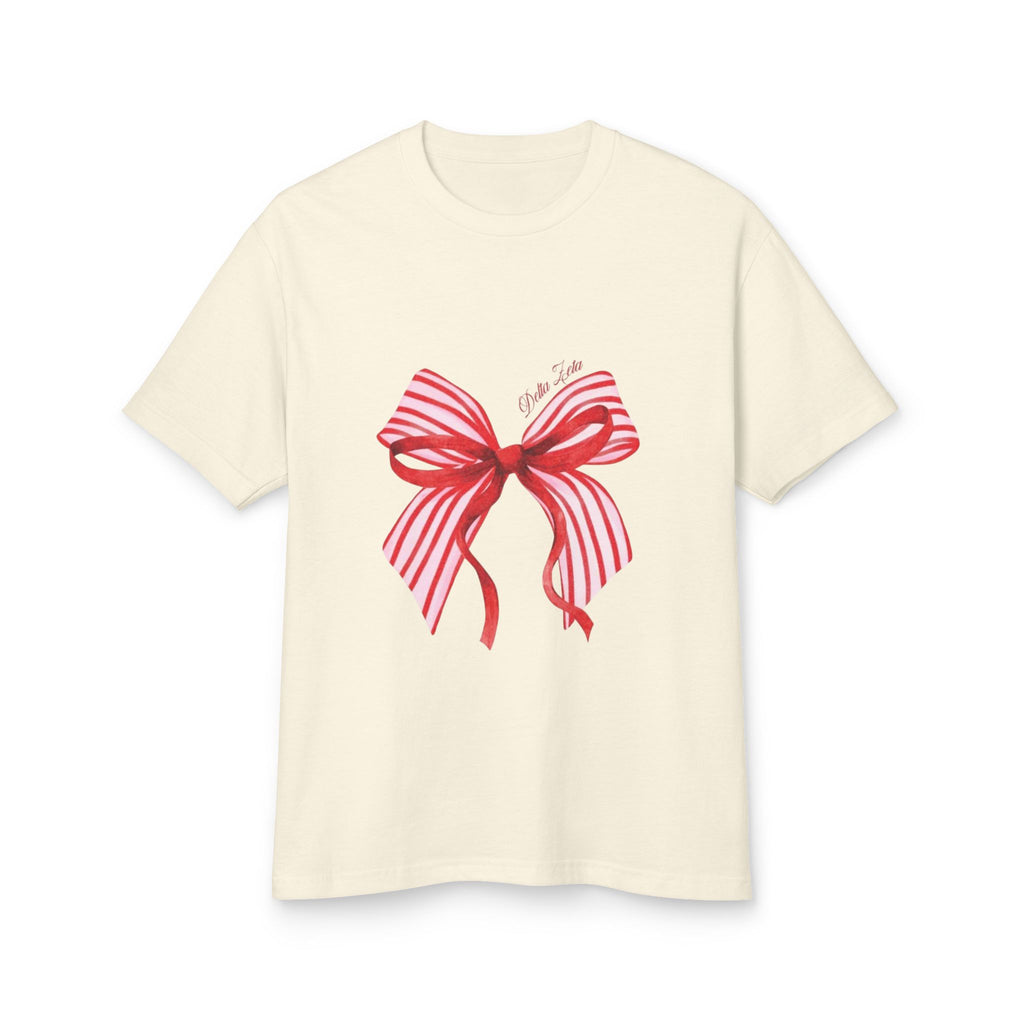 Bow Graphic T-Shirt — Red Striped Ribbon "With Love" Tee