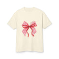 Bow Graphic T-Shirt — Red Striped Ribbon "With Love" Tee