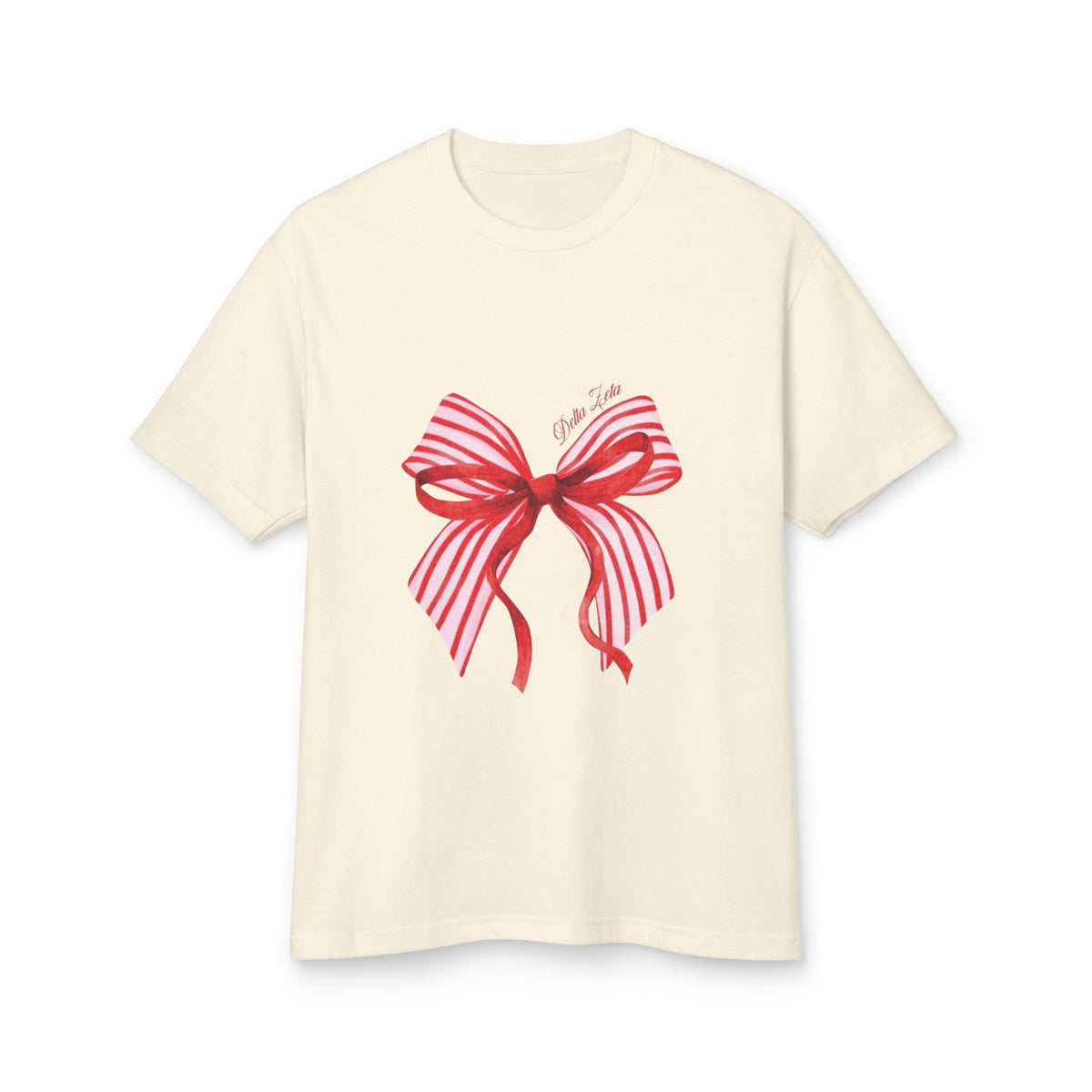 Bow Graphic T-Shirt — Red Striped Ribbon "With Love" Tee