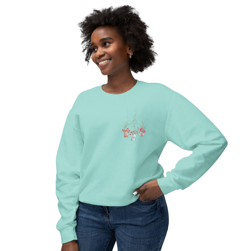 Hanging Mason Jar Floral Sweatshirt — Watercolor Bouquet Crewneck