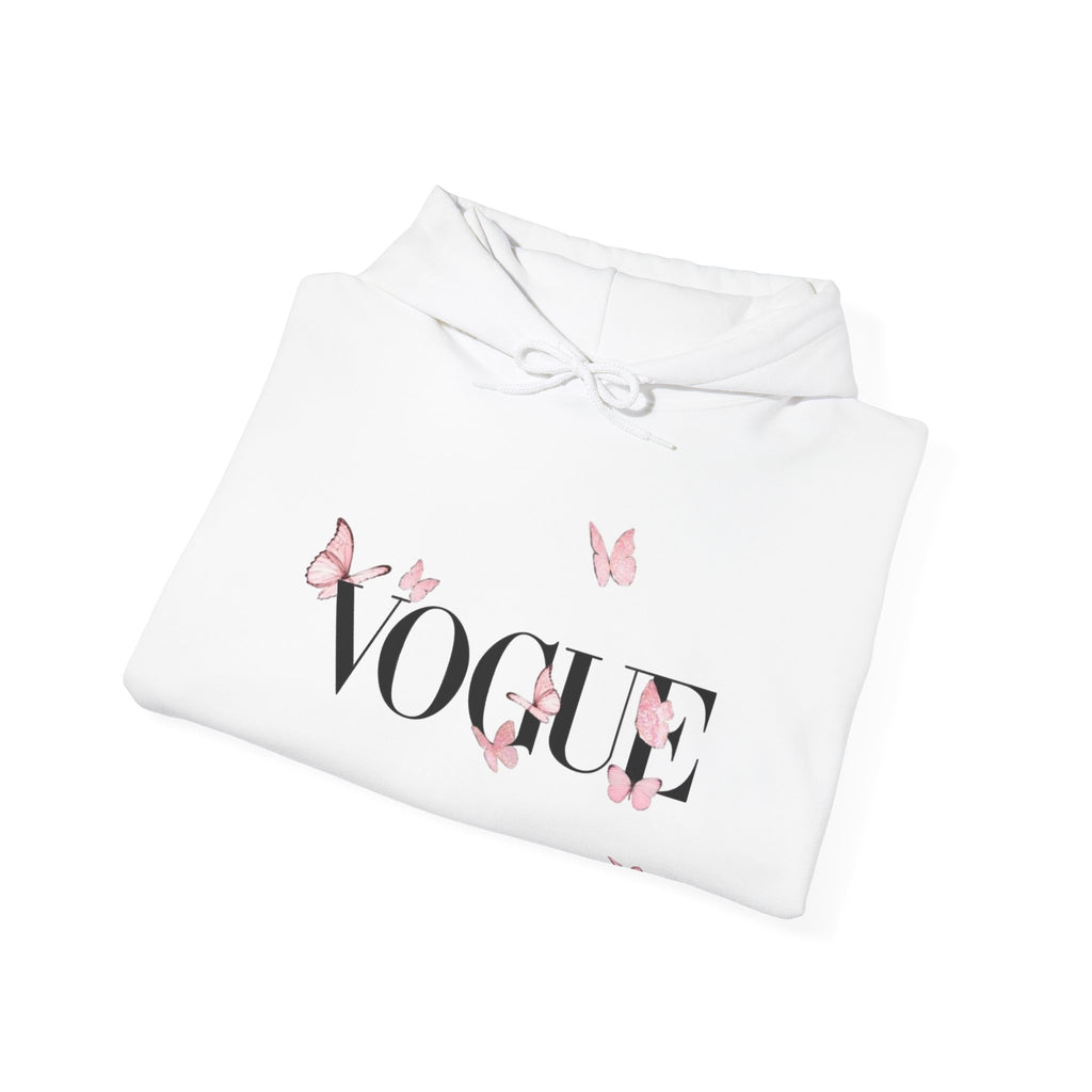 Vogue Pink Butterfly Hoodie — Fashion Magazine Graphic Sweatshirt