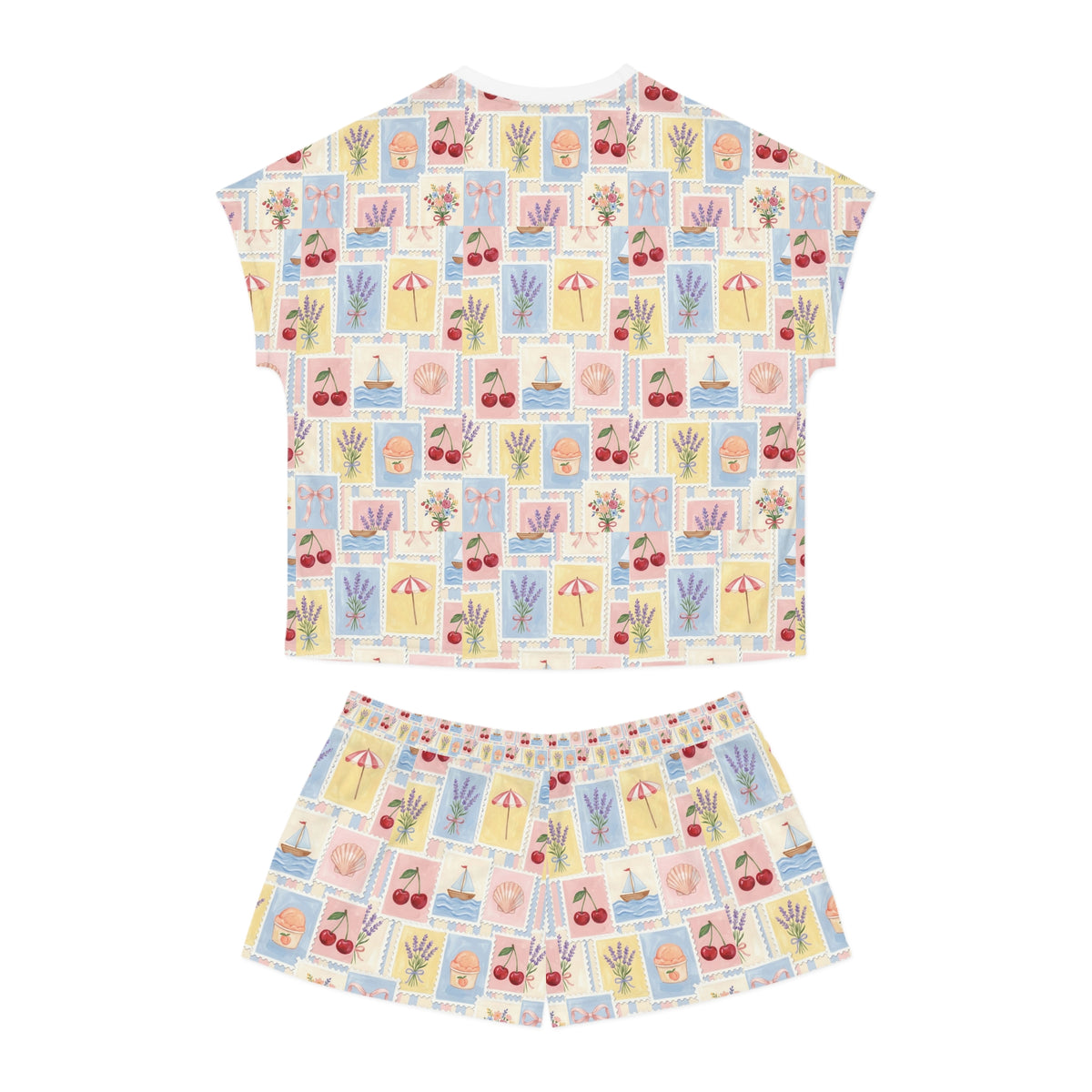 Women's Short Pajama Set — Pastel Summer Postcard Print
