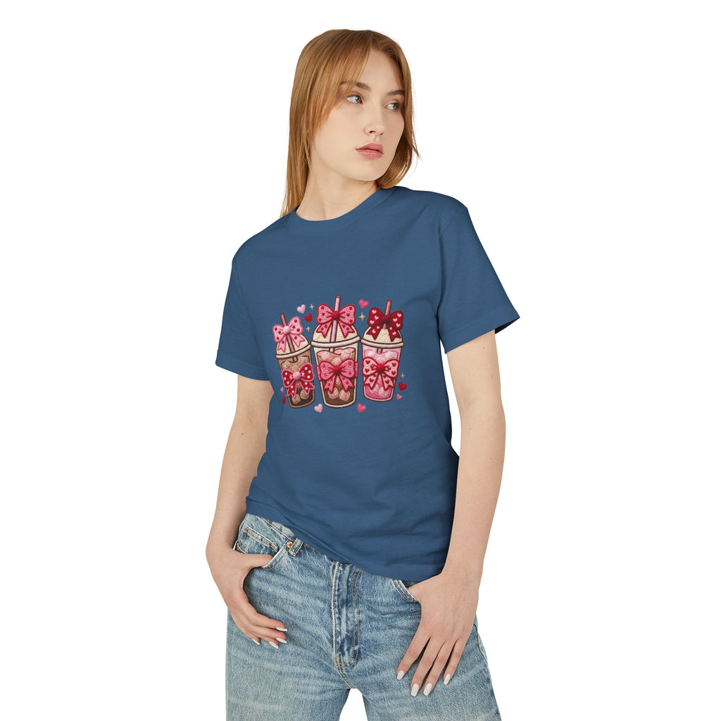 Valentine Coffee Cups Tee — Cute Pink Gift Cup Graphic Shirt