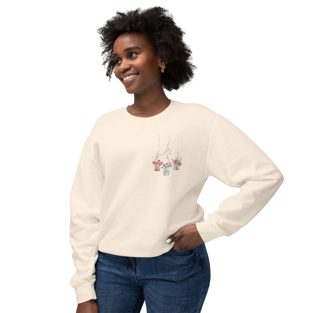 Hanging Mason Jar Floral Sweatshirt — Watercolor Bouquet Crewneck