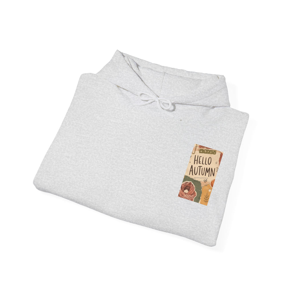 Hello Autumn Hoodie — Cozy Fall Graphic Sweatshirt with Pumpkin, Scarf & Mug Design
