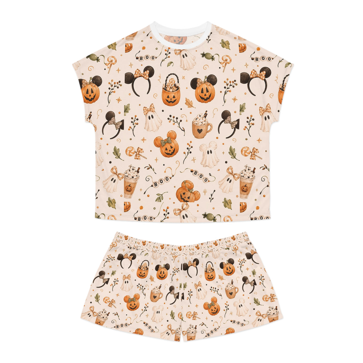 Halloween Mickey Pajama Set — Women's Short Sleepwear with Pumpkin & Ghost Allover Print