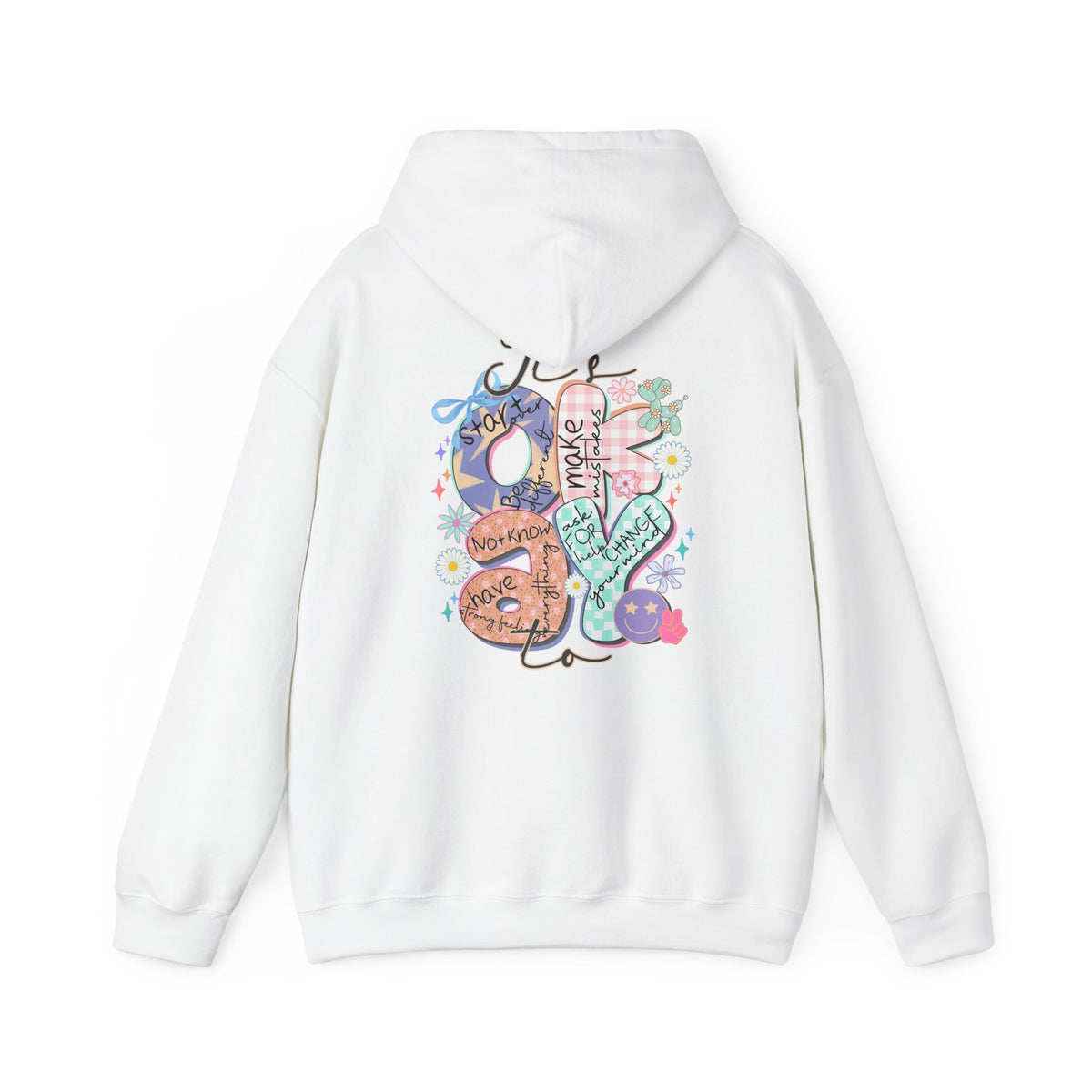 Positive Vibes Hoodie — Colorful Self-Care Graphic Sweatshirt (Be Kind, Breathe)