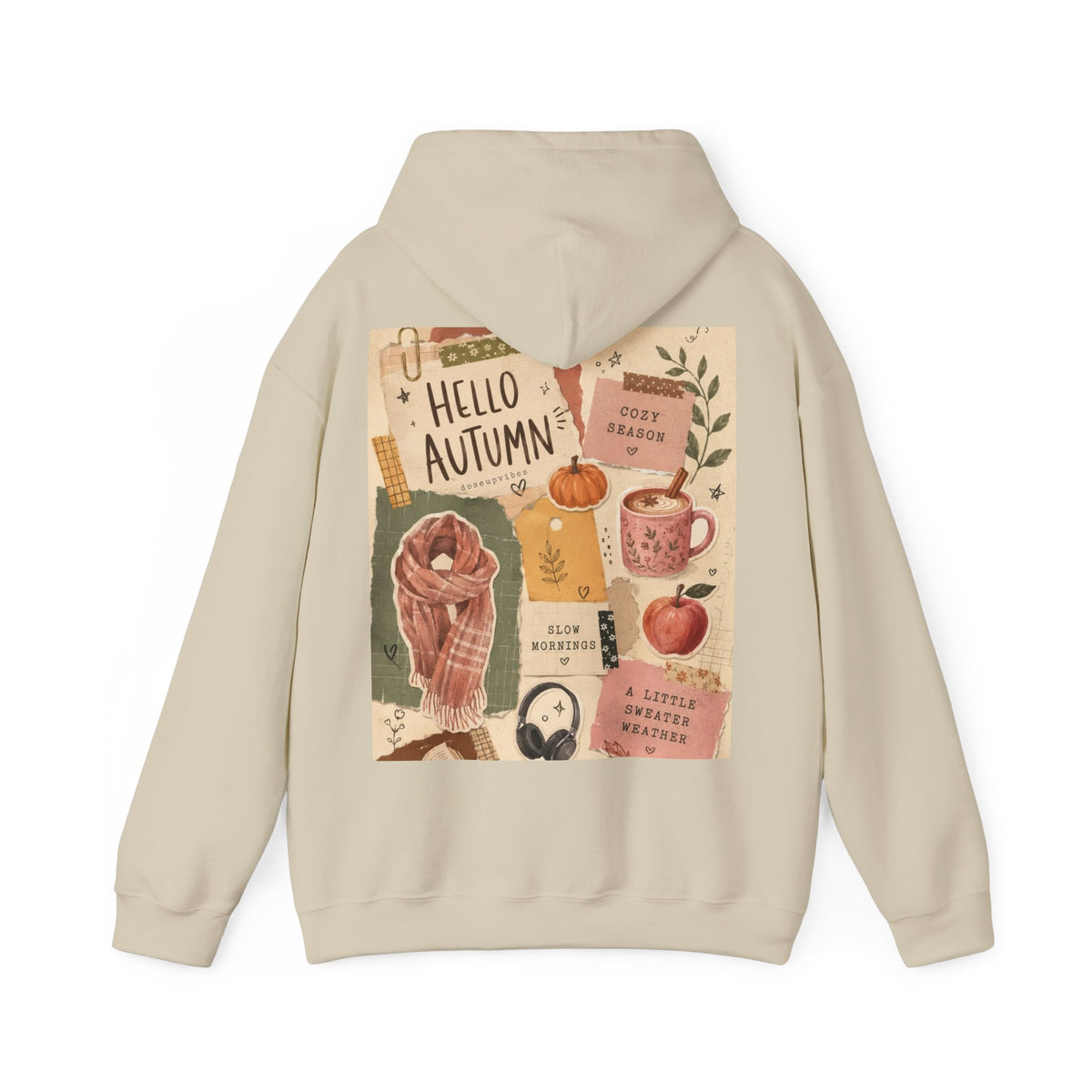 Hello Autumn Hoodie — Cozy Fall Graphic Sweatshirt with Pumpkin, Scarf & Mug Design