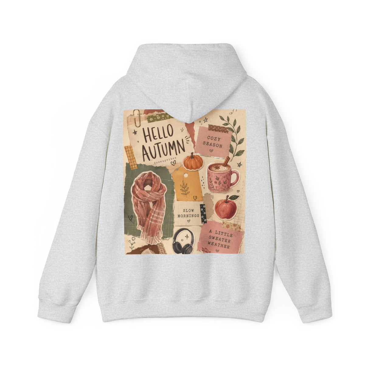 Hello Autumn Hoodie — Cozy Fall Graphic Sweatshirt with Pumpkin, Scarf & Mug Design