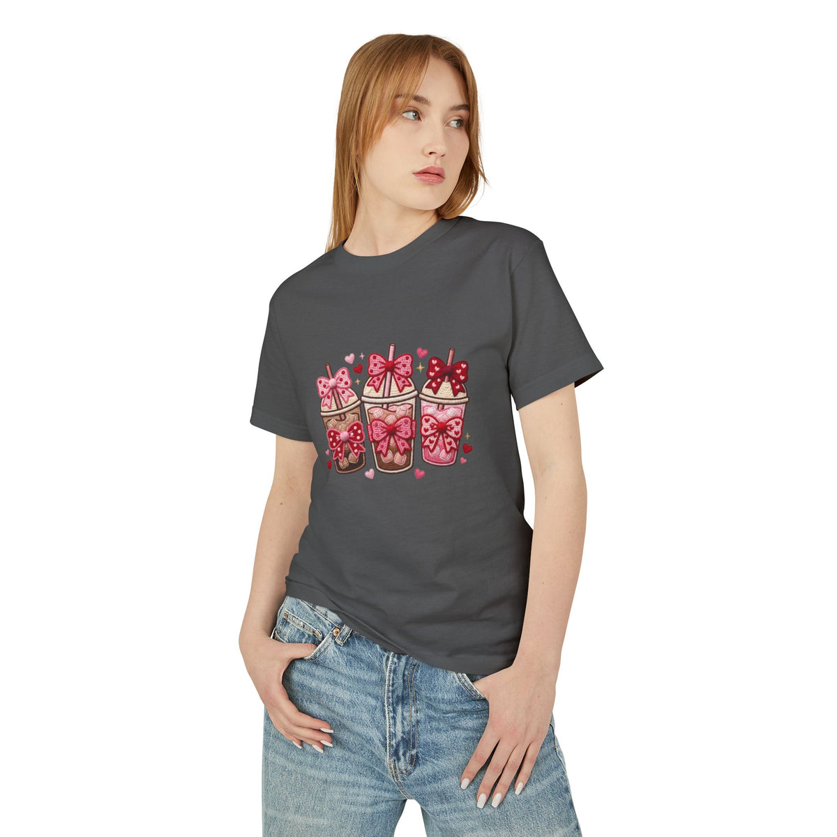 Valentine Coffee Cups Tee — Cute Pink Gift Cup Graphic Shirt