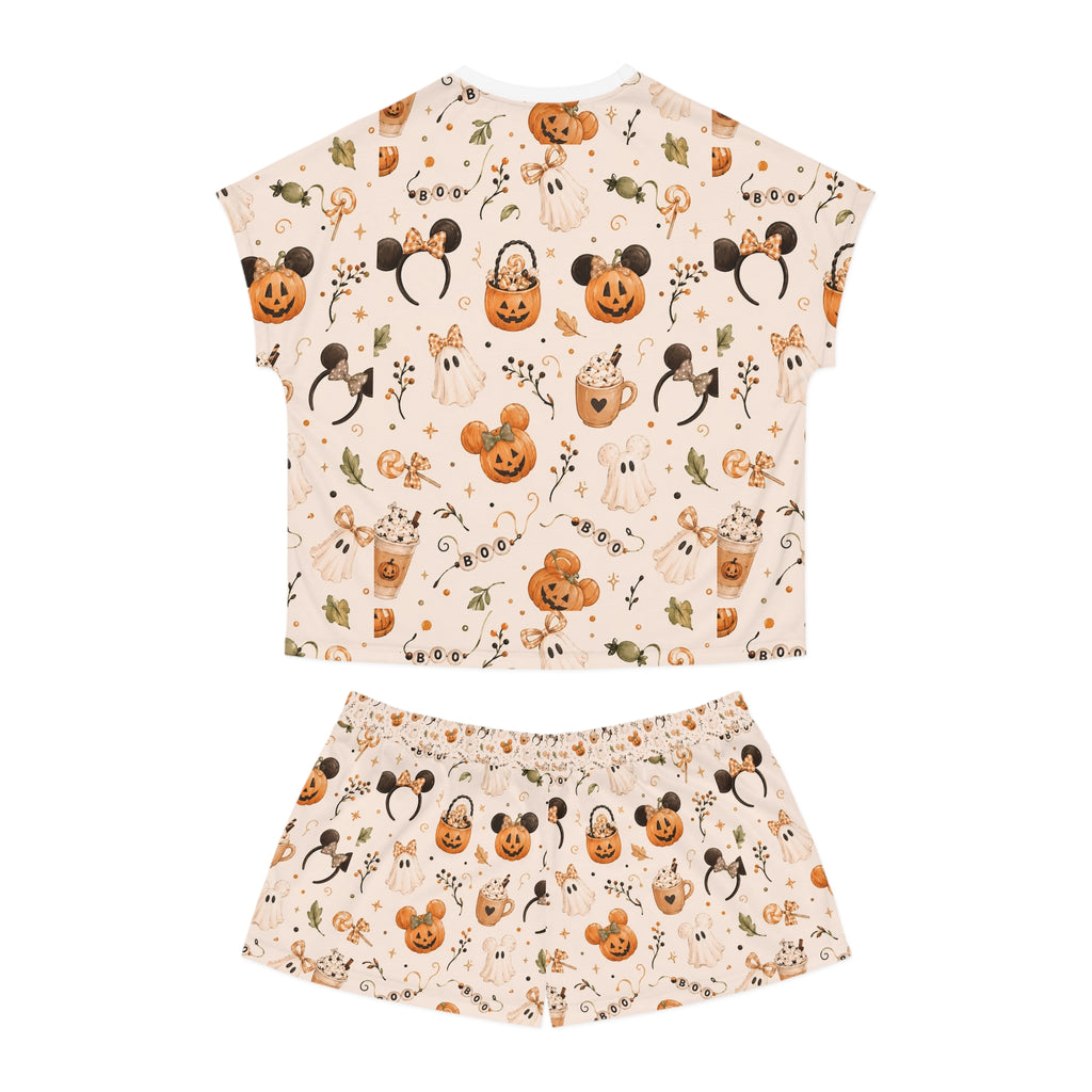Halloween Mickey Pajama Set — Women's Short Sleepwear with Pumpkin & Ghost Allover Print