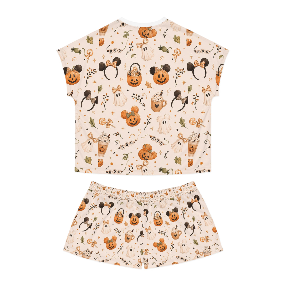 Halloween Mickey Pajama Set — Women's Short Sleepwear with Pumpkin & Ghost Allover Print