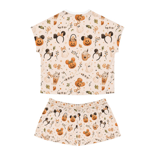 Halloween Mickey Pajama Set — Women's Short Sleepwear with Pumpkin & Ghost Allover Print