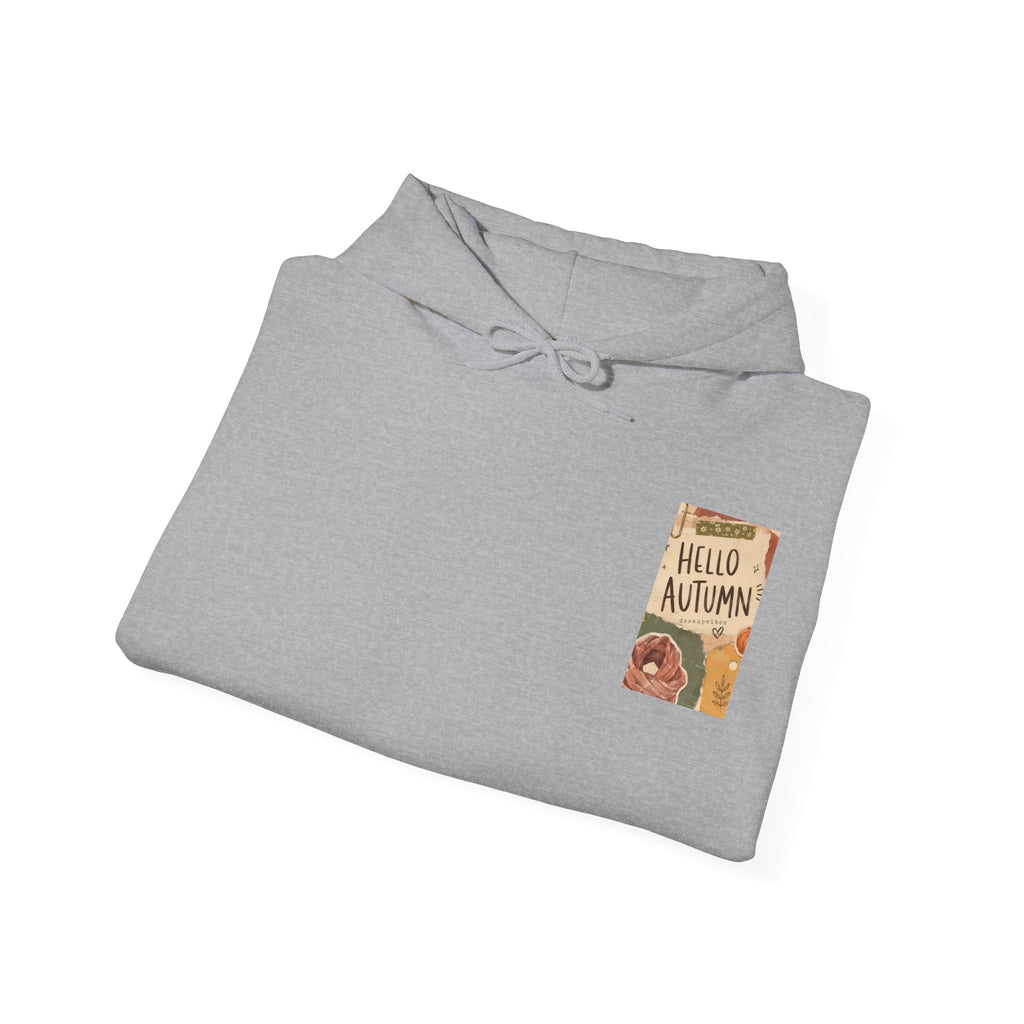 Hello Autumn Hoodie — Cozy Fall Graphic Sweatshirt with Pumpkin, Scarf & Mug Design