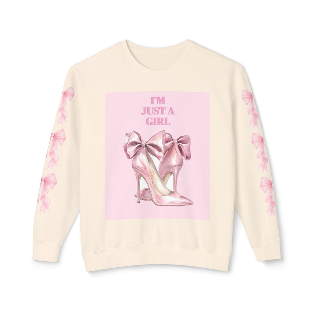 Girl Power Crewneck Sweatshirt — Pink High Heels "I'm Just a Girl" Design