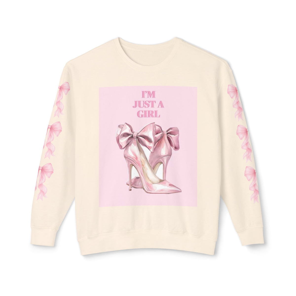 Girl Power Crewneck Sweatshirt — Pink High Heels "I'm Just a Girl" Design