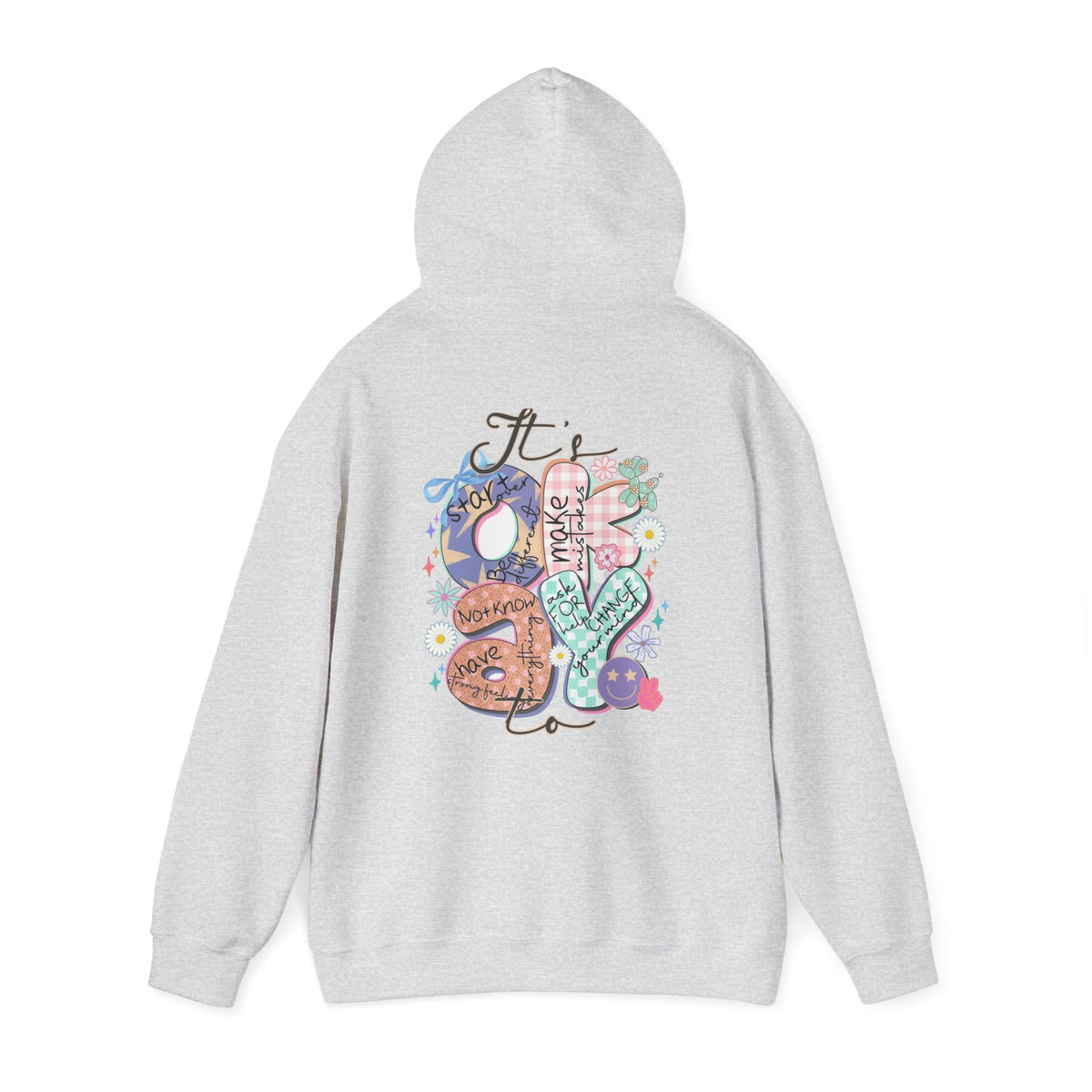 Positive Vibes Hoodie — Colorful Self-Care Graphic Sweatshirt (Be Kind, Breathe)