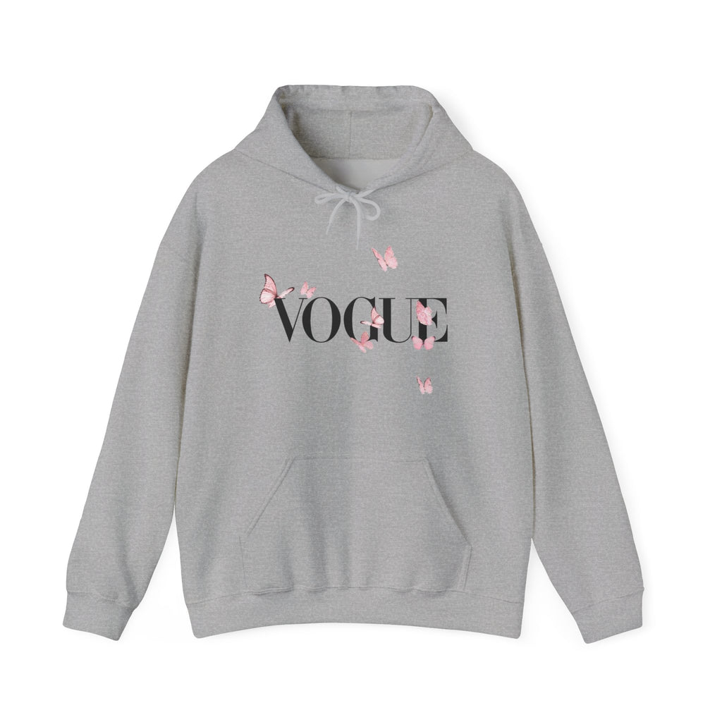 Vogue Pink Butterfly Hoodie — Fashion Magazine Graphic Sweatshirt