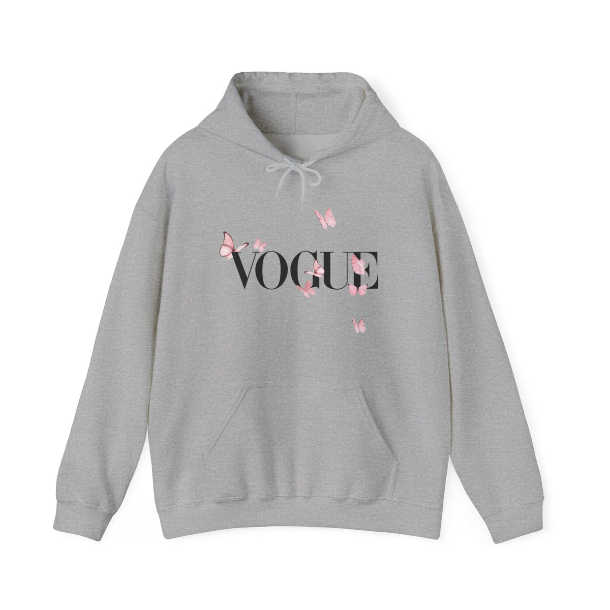 Vogue Pink Butterfly Hoodie — Fashion Magazine Graphic Sweatshirt