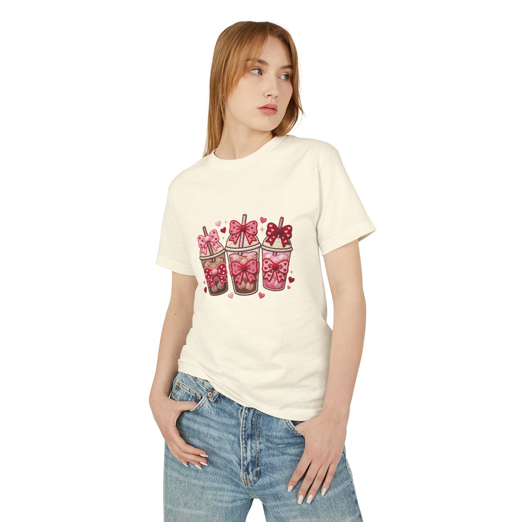 Valentine Coffee Cups Tee — Cute Pink Gift Cup Graphic Shirt