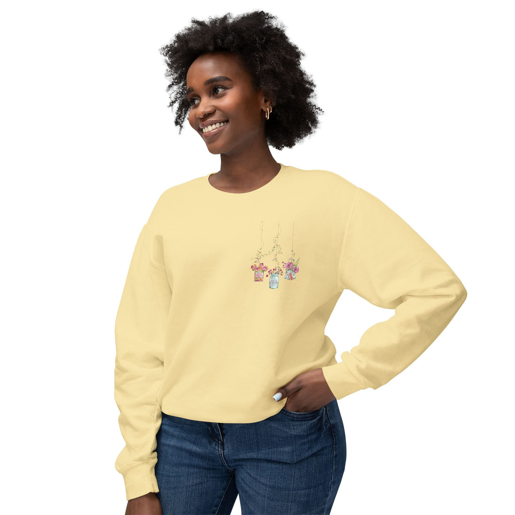 Hanging Mason Jar Floral Sweatshirt — Watercolor Bouquet Crewneck