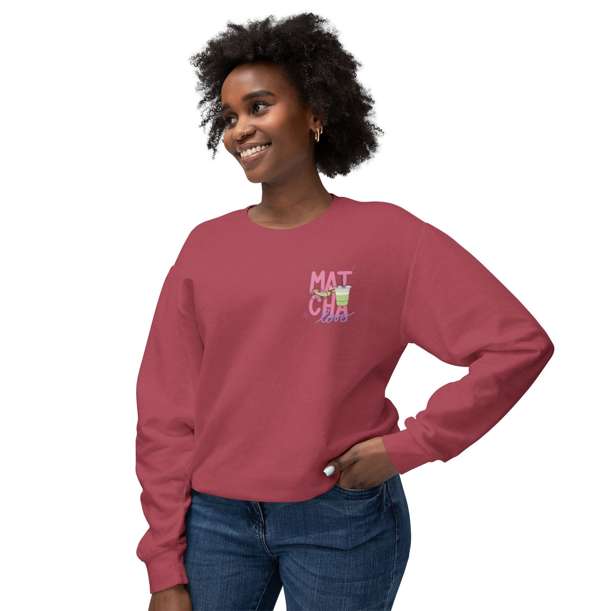 Matcha Girl Crewneck Sweatshirt — Cute Green Tea Graphic Pullover