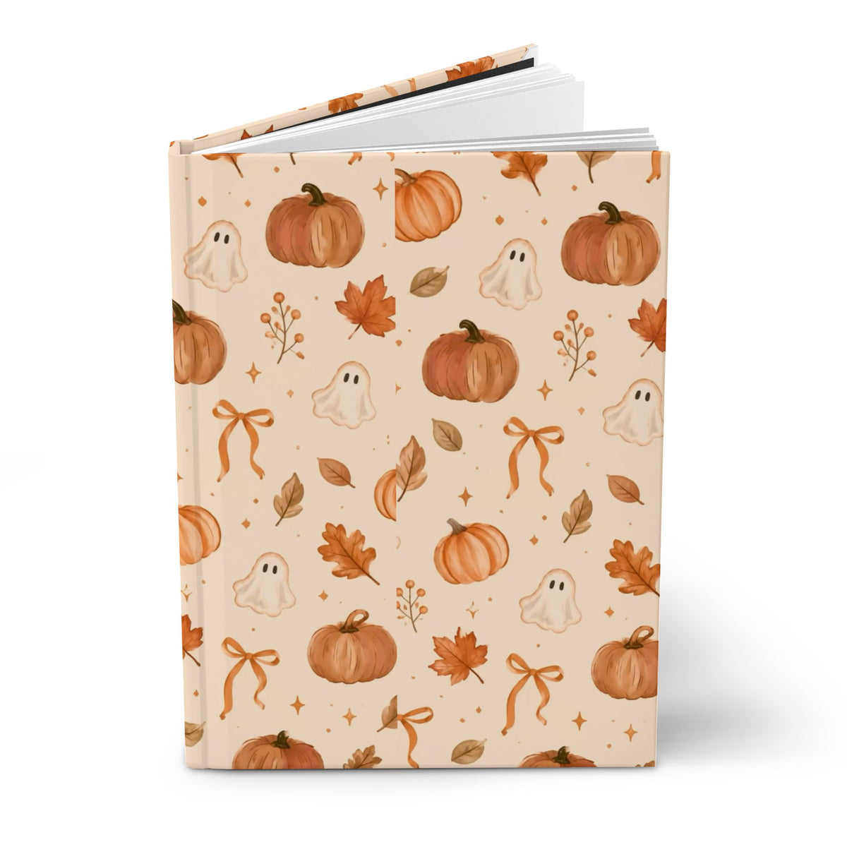 Halloween Pumpkin Ghost Hardcover Journal — Autumn Floral & Bow Notebook