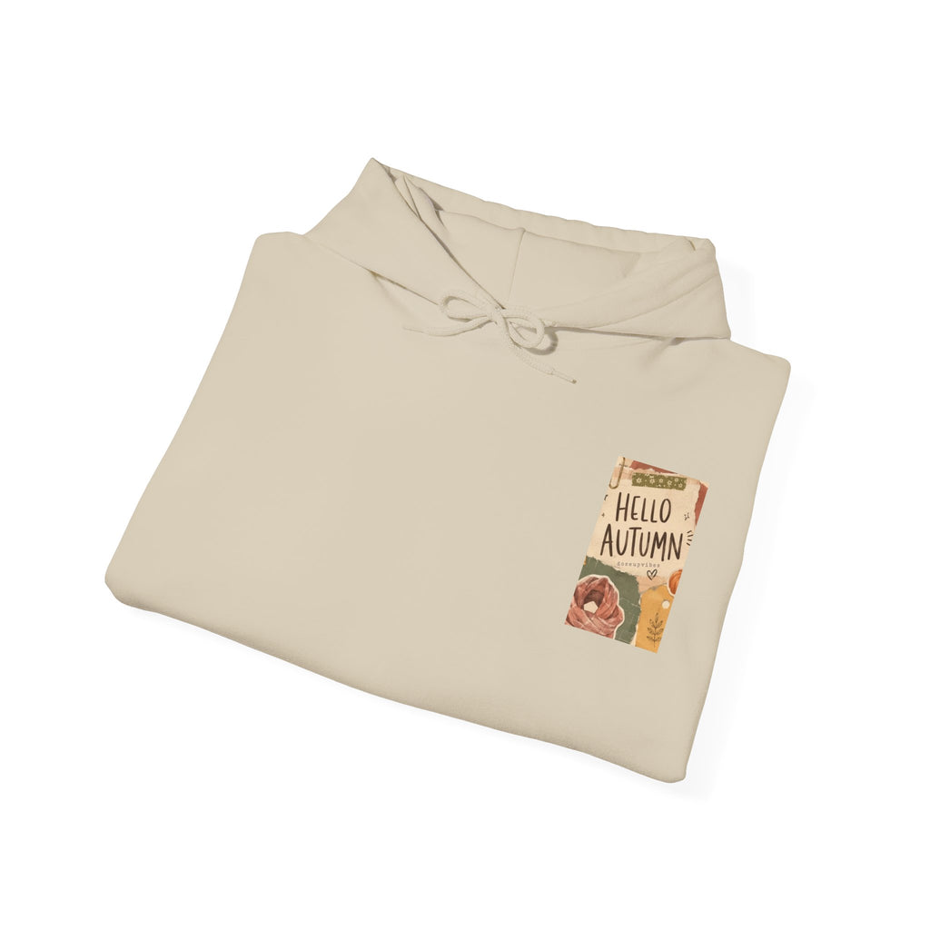 Hello Autumn Hoodie — Cozy Fall Graphic Sweatshirt with Pumpkin, Scarf & Mug Design