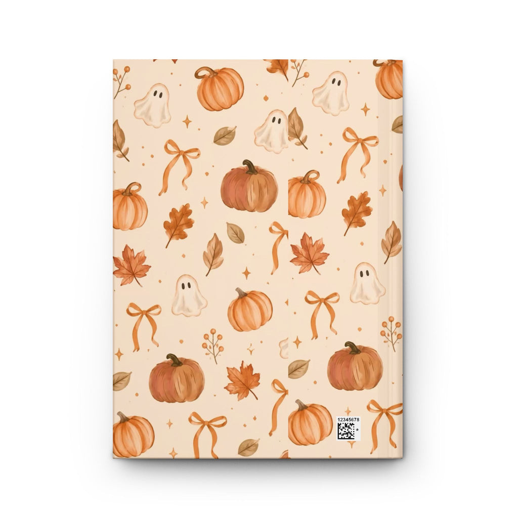 Halloween Pumpkin Ghost Hardcover Journal — Autumn Floral & Bow Notebook