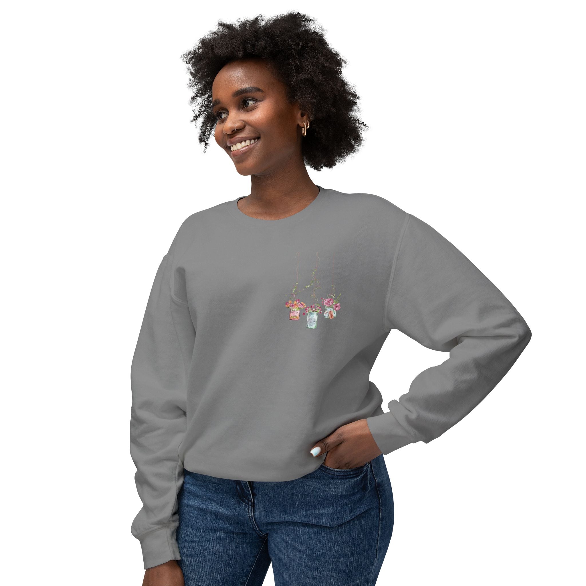 Hanging Mason Jar Floral Sweatshirt — Watercolor Bouquet Crewneck