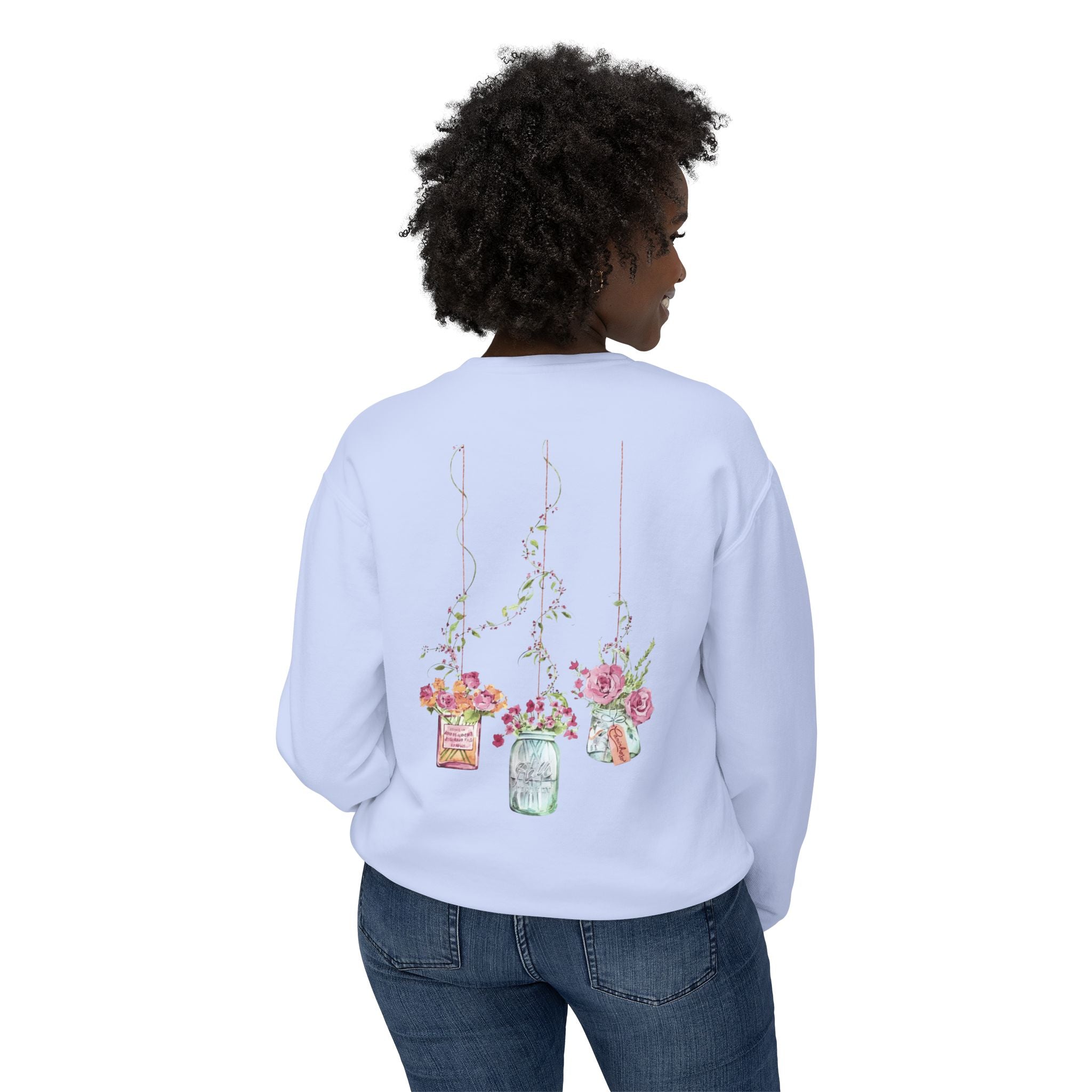 Hanging Mason Jar Floral Sweatshirt — Watercolor Bouquet Crewneck