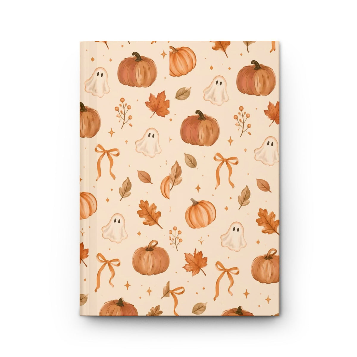 Halloween Pumpkin Ghost Hardcover Journal — Autumn Floral & Bow Notebook